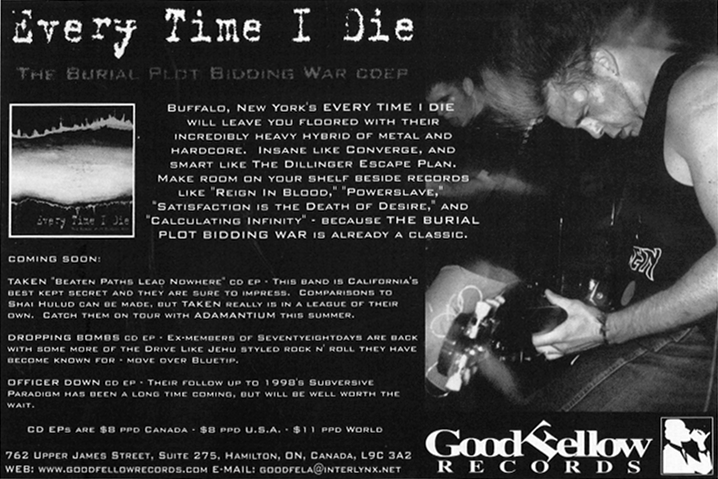 Goodfellow Records ad in Full Contact Magazine announcing the Dropping Bombs EP.