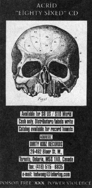 Dirty Kidz Records ad in the HeartattaCk magazine, November 1997 for Eighty-Sixed