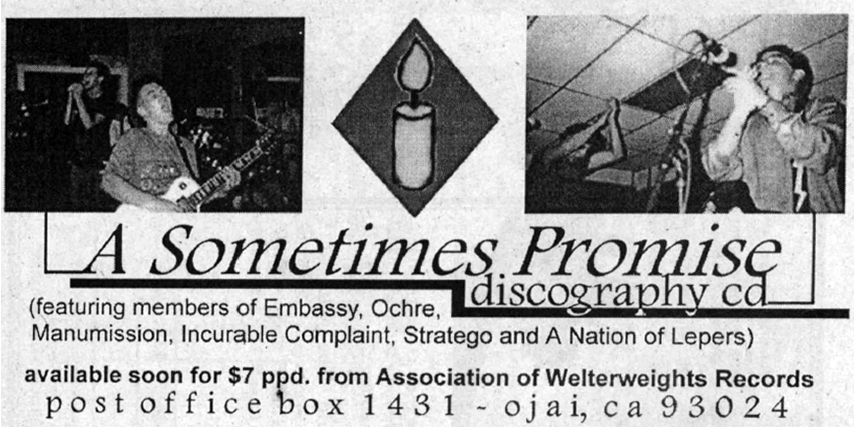 Add from HeartattaCk advertising the A Sometimes Promise discography CD, 1998