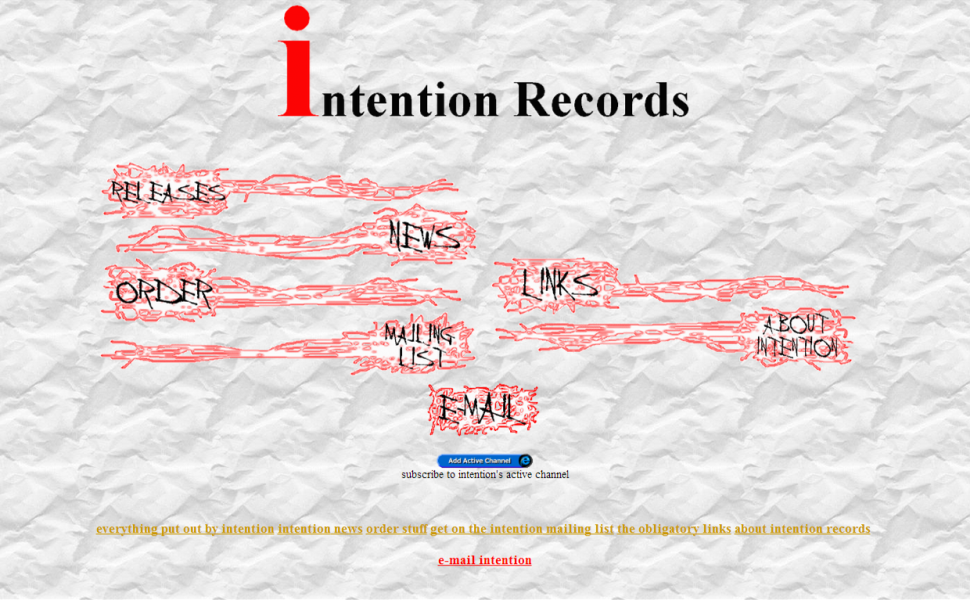Intention Records website, circa 1997