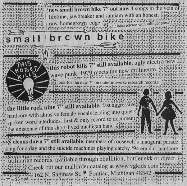 Ad promoting Utilitarian Records' most recent release, the Small Brown Bike &"
